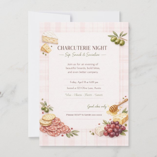 Convite Charcuterie Girl's Night Party Invitation  (Frente)