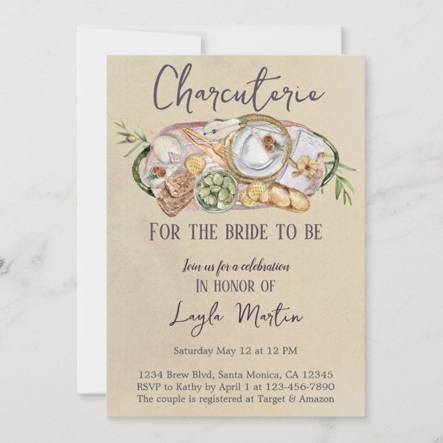 Convite Charcuterie para a noiva ser parte Conselho (Frente)
