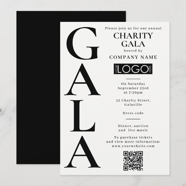 Convite Charity Gala Fundraising Event QR Code Logo (Frente/Verso)
