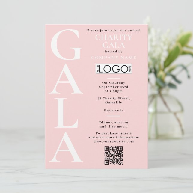 Convite Charity Gala Fundraising Event QR Code Logo Pink (Em pé/Frente)
