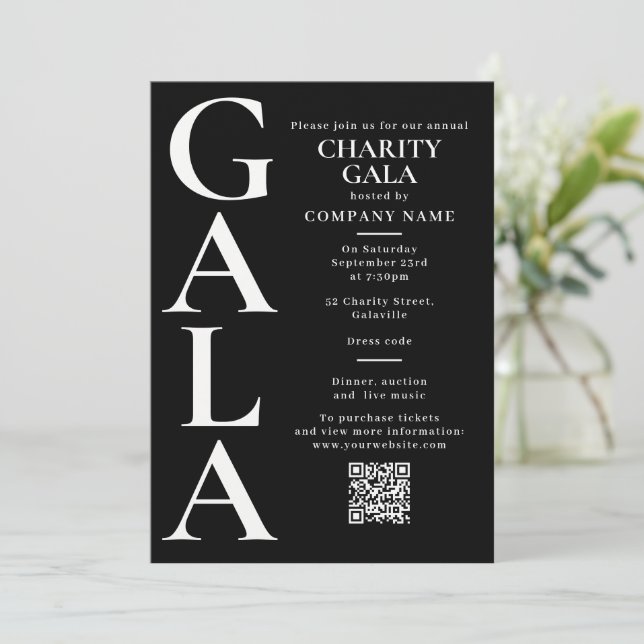 Convite Charity Gala Template Fundraising Event QR Code (Em pé/Frente)