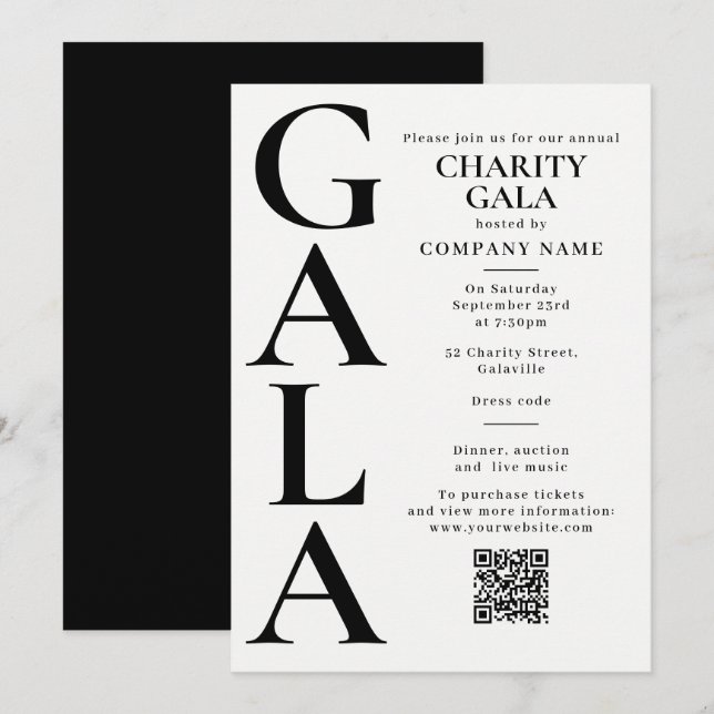Convite Charity Gala Template Fundraising Event QR Code (Frente/Verso)