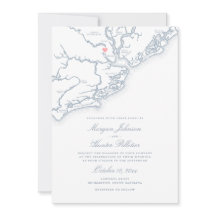 Charleston SC Map Elegante Dusty Blue Weding