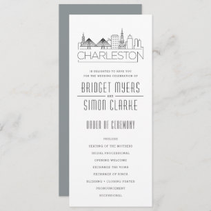 Convite Charleston Stylized Skyline   Programa Casamento