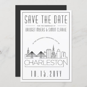 Convite Charleston Wedding Stylized Skyline Salvar a Data