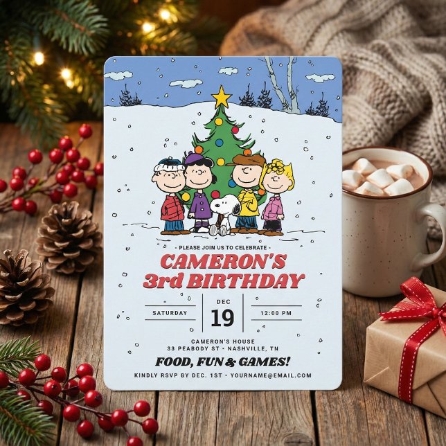 Convite Charlie Brown e Amigos Aniversário de inverno (Criador carregado)