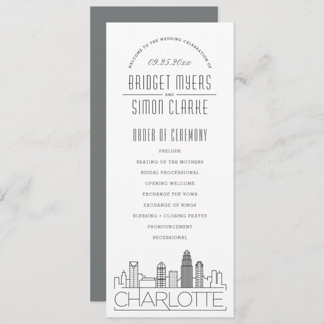 Convite Charlotte | Programa Modern Deco Wedding (Frente/Verso)