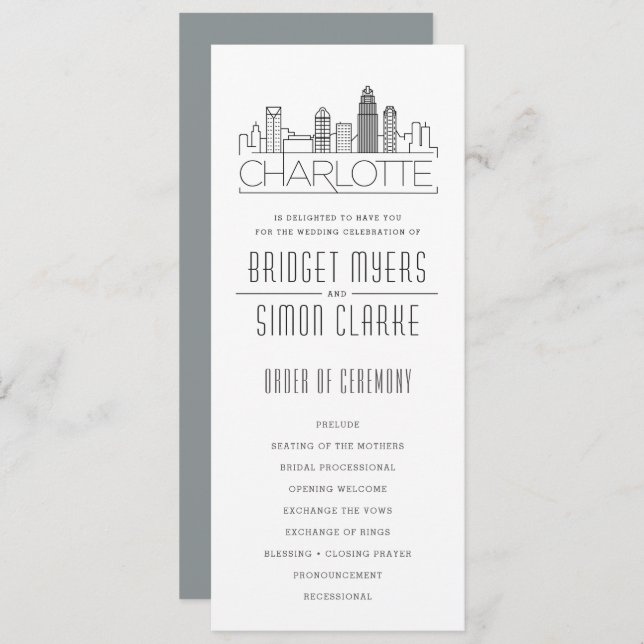 Convite Charlotte Stylized Skyline | Programa Casamento (Frente/Verso)