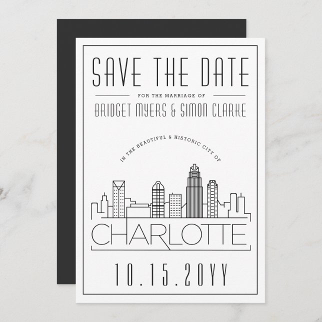 Convite Charlotte Wedding | Skyline Estilizado Salvar a Da (Frente/Verso)