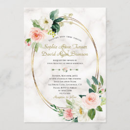 Convite Charm Blush Cream Flowers Marble Casamento Dourado
