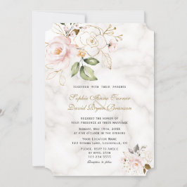 Convite Charm Blush Dourado Flores Casamento Monograma