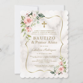 Convite Charm Blush Flowes - Batismo primeiro aniversario 