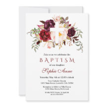 Charm Burgundy Blush Floral White Cross Baptism