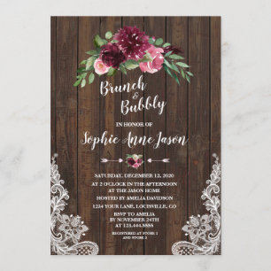 Convite Charm Burgundy Floral Brunbble Chá de panela