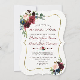 Convite Charm Burgundy Marinho Blue Floral Janto de ensaio