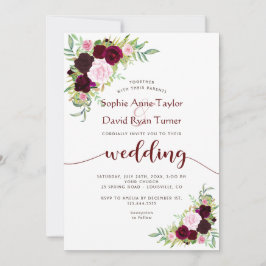 Convite Charm Burgundy Marsala Dourado Floral