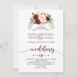Convite Charm Burgundy Marsala Floral Casamento