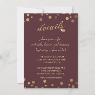 Convite Charm Dourado Confetti Burgundy Detalhes do Casame