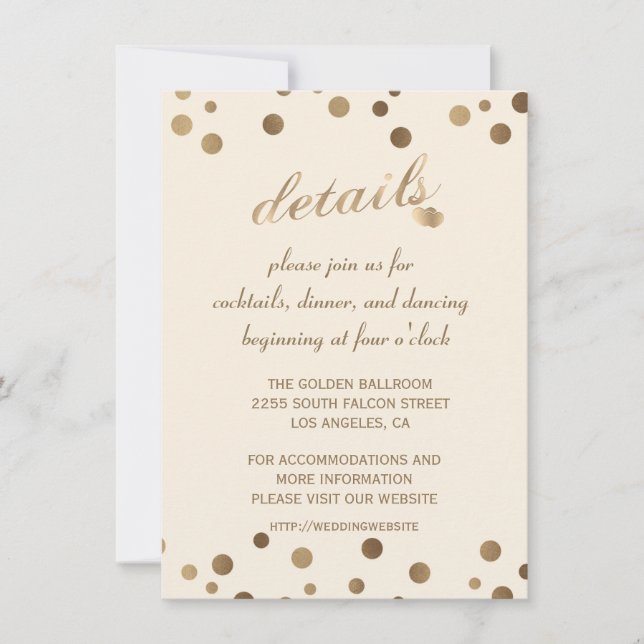 Convite Charm Dourado Confetti Champagne Detalhes do Casam (Frente)