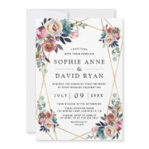 Charm Dusty Blue Misty Rosa Floral Dourado Casamen