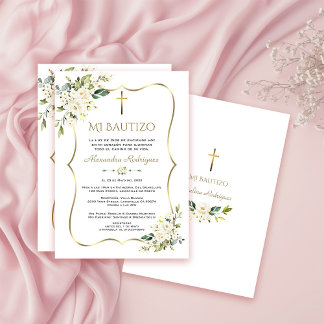 Convite Charm Invitacion De Bautizo Con Flores Baptism