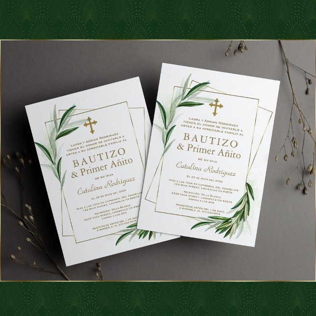 Convite Charm Olive Dourado Girl primeiro aniversario Bapt (Criador carregado)