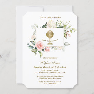 Convite Charm Pink Flowers Frame Girl Primeira Comunhão S