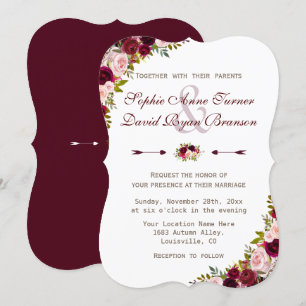 Convite Charm Rustic Burgundy Marsala Casamento Floral