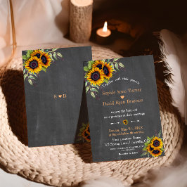Convite Charm Watercolor Sunflower Chalkboard Weding