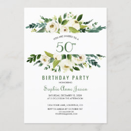 Convite Charm Watercolor White Floral Frame 50º Aniversári