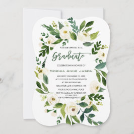 Convite Charm White Floral Wreath Handwriting GRADUATION