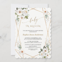 Convite Charm White Flowers Rosa Dourado Baby in Bloom