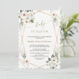 Convite Charm White Flowers Rosa Dourado Baby in Bloom