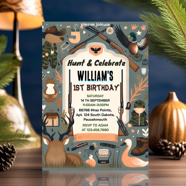 Convite charm Wild Camo Oh Deer Duck primeiro aniversario  (Criador carregado)