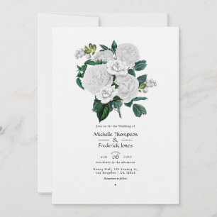 Convite Charme Floral Branco Vintage para Casamentos Elega