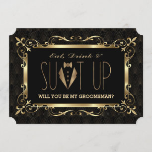 Convite Charme Roaring 20s Dourado Art Deco Seja meu Padri