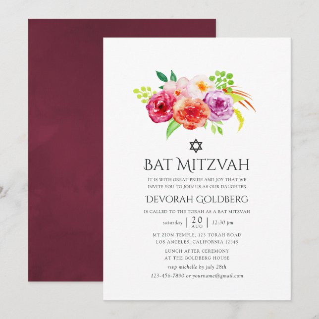 Convite Charme Rústico Vintage Bat Mitzvah (Frente/Verso)