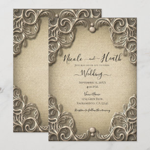 Convite Charme Sulista Vintage Elegante de Noiva em Lona c