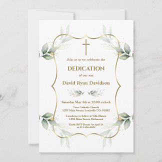 Convite Charming Airy Greenery Gold Cross Dedication