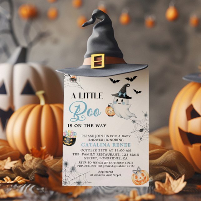 Convite Charming Blue Halloween Ghost Baby Shower (Criador carregado)