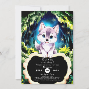 Convite Charming Boho Woodland Wolf Birthday