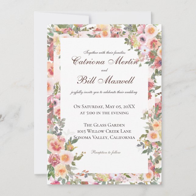 Convite Charming Botanical Floral Wedding Invitation (Frente)