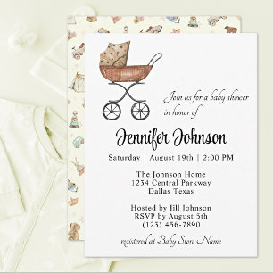 Convite Charming Carruagem de Vime Antigo Boho Baby Shower