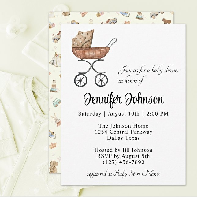 Convite Charming Carruagem de Vime Antigo Boho Baby Shower (Criador carregado)