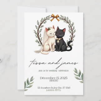 Convite  Charming Cat Couple Wedding Invitation 