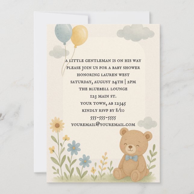 Convite Charming Cub Baby Shower Invitation (Frente)