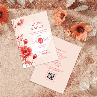Convite Charming Delicate Flowers Juicy Red Pink Wedding