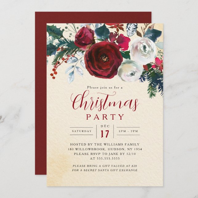 Convite Charming Festive Foliage Christmas Party   (Frente/Verso)
