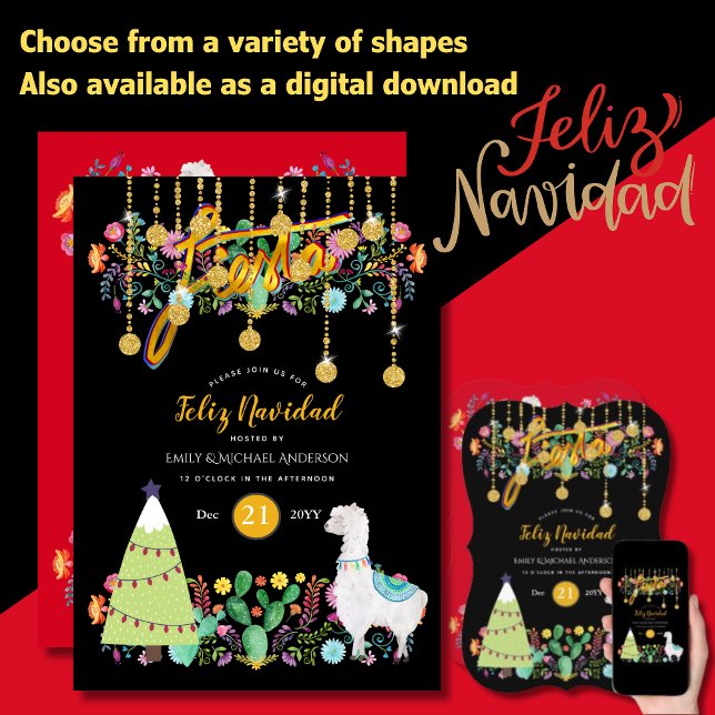 Convite Charming Folksy Fiesta Feliz Navidiad Christmas (Criador carregado)
