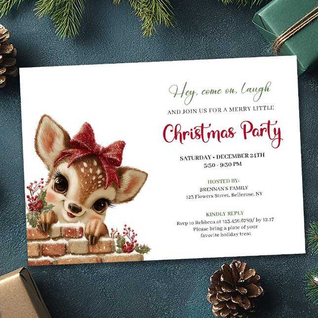 Convite Charming Funny Baby Reindeer Cute Cartoon Watercol (Charming Funny Baby Reindeer Cute Cartoon Watercolor Invitation

)